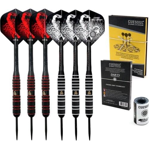 CUESOUL 6 Pack Professional Steel Tip Darts Set 24g with 12pcs Scorpion Dart Flights + Dart Sharpener