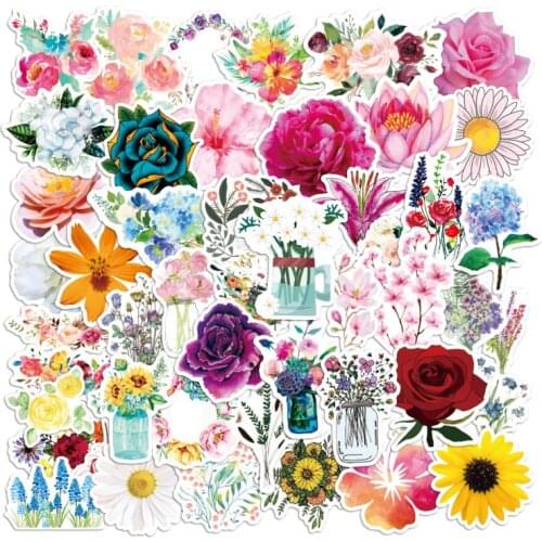 50 Sheets Kawaii Flowers Graffiti Stickers Large Decorative Diary Label Stickers Trunk Guitar Student Stationery