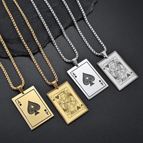 New Creative Drop Shipping Playing Card Ace Heart K Long Necklace Rose Golden Stainless Steel Queen Unix Original Man Woman Gift