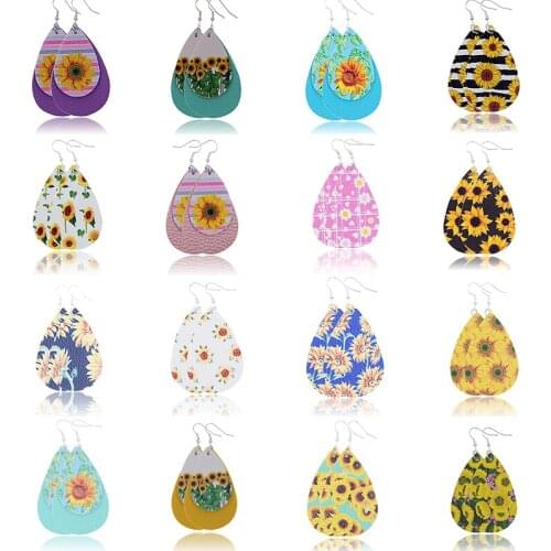 Fall Faux Leather Earrings Teardrop Dangle Earrings Bulk Sunflower Accessory Thanksgiving Fashion Accessory