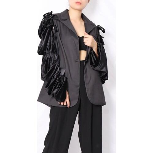 Unique Womens New Detachable Puffy Sleeves Patchwork Casual Blazer Sexy Ladies Suit Jacket
