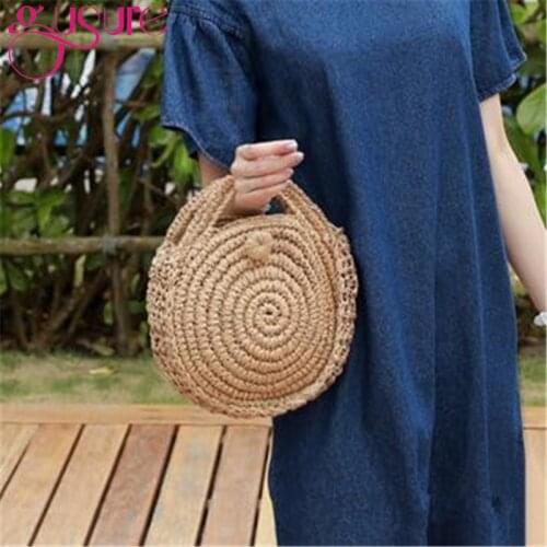 Gusure Hot Selling Straw Beach Bag Handbag for women Circle Small Purses Bags bali bohemian Female Shoulder Crossbody Bag