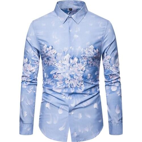 2019 Mens Shirts Floral Printed Man Casual Slim Shirt Fashion Classic Men Dress Shirt Mens Long Sleeve Clothing