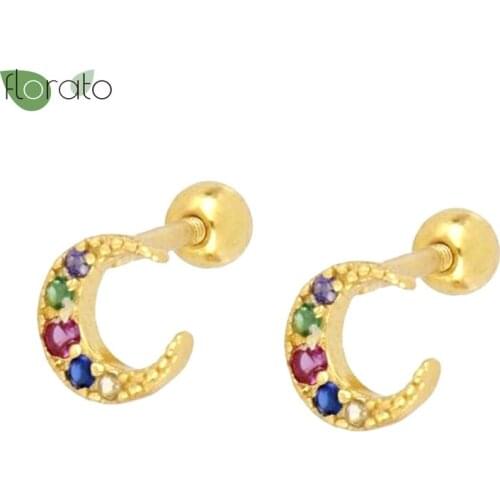 Mini Moon Shaped Earrings 925 Silver Ear Needle Horse Eye Zircon Stud Earrings For Women Girls Simple Fashion Piercing Jewelry