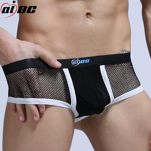 AIBC Sexy men boxers short gay underwear Boxer Bulge silk mesh breathable ultra-thin sexy male comfortable boxer