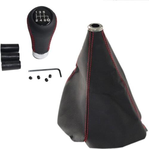 Universal 6 Speed Car Gear Shift Knob Manual Shifter Lever Stick Red Black Stitche PU Leather