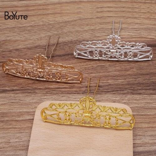 BoYuTe (10 Pieces/Lot) 35*95MM Alloy Hollow Flower Base Welding 9*70*1.2MM Hair Fork Diy Hair Accessories Materials