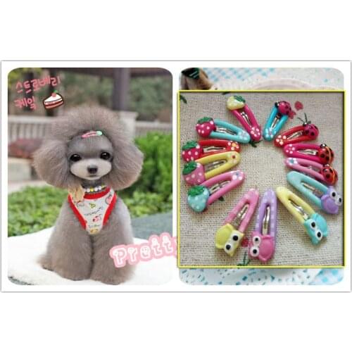 High Quality Pet hair clip broken BB Cute Puppy Strawberry Tactic Yorkshire Maltese Bichon flower hairpin 50pcs