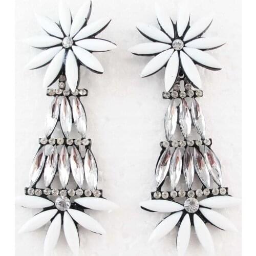 YaYi Jewelry Fashion White Glass Crystal Rhinestone Dangle Women Ancient Gold Color Wear Ear Band Long Tassel Earrings