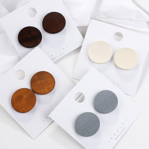 Lifefontier Vintage Brown Oval Wooden Stud Earrings for Women Geometric Flat Wood Studs Earrings Fashion Jewelry 2020 wholesale