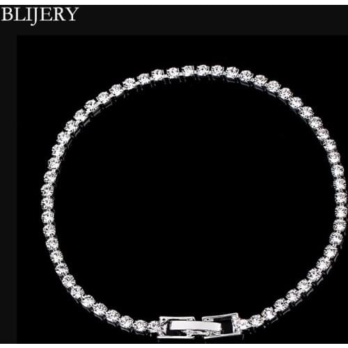 BLIJERY Simple Crystal Bridal Bracelets For Women Silver Color Rhinestone Bracelets & Bangles Bridesmaid Wedding Jewelry Gift