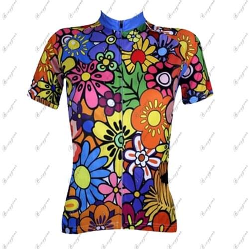 Women Short Sleeve Cycling Wear Summer Polyester Blue+GreenPurpleBlue Floral Botanical Bike Top Ultraviolet Resistant Quick Dry