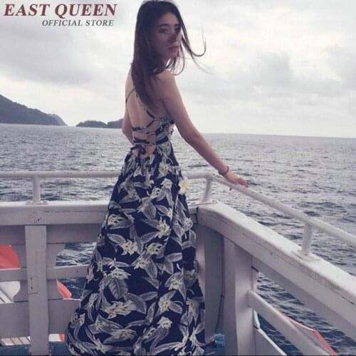 Sexy halter top sundresses backless women beach tunic dress bandage floral print slip dress female maxi sea dress KK236 Q