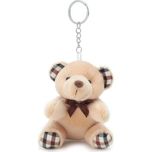 10Pcs/Lot 10cm 20g Mini Plush Keychain And Pendant Light Brown With Grid Pattern Bear Doll Toys