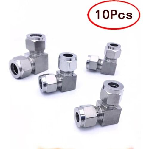 10Pcs Stainless Steel 304 Elbow Ferrule Tube Fitting Connector 4 6 8 10 12mm 1/8" 1/4" 3/8" OD Pipe Bite Type Fitting 90 degree