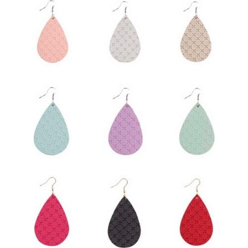 ZWPON 2020 Fashion Mini Cross Groove Vegan Leather Drop Earrings Teardrop PU Leather Drop Earrings for Woman Female Jewelry