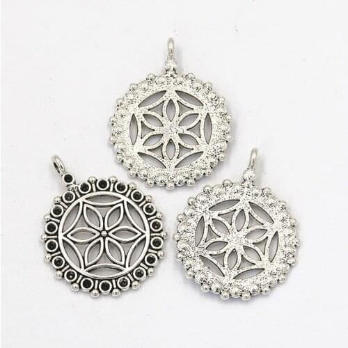 4PCS 3 Styles Picture Color Circular Hollow Charms Flower Pendants Handmade Decoration Vintage For DIY Jewelry Making Findings