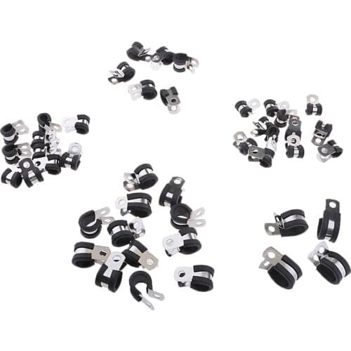 44Pcs Stainless Steel Rubber Cushioned Cable Clamps Assorted 5 Size