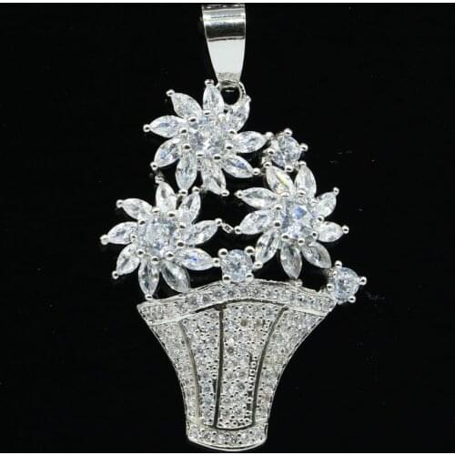 44x26mm 2020 New Arrival Created Flower Basket London Blue Topaz White CZ Party Silver Pendant