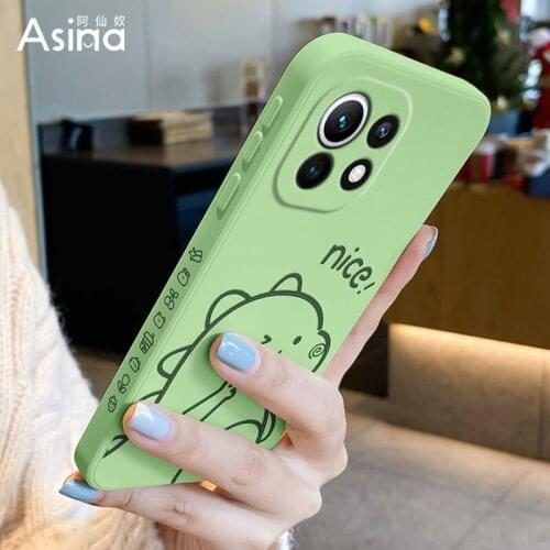 ASINA Cartoon Case For Xiaomi Mi11 10 Poco F2 F3 Straight Edge Original Liquid Silicone Cases For Redmi Note 9 8 7 Bear Cover