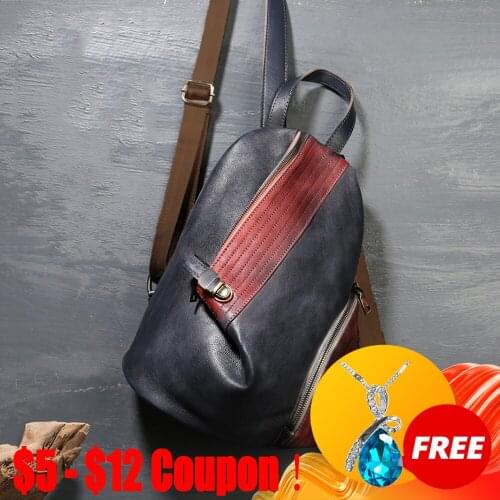 CGA 2021 New Handmade Genuine Leather Retro Solid Bags Zipper Soft Handle Leisure For Women Backpack Large Capacity Travel Bag