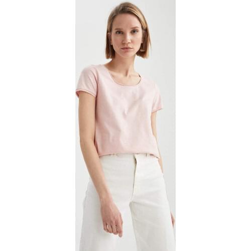 DeFacto Spring Woman Tops & Tees Dirty Collar Short Sleeve T-Shirt Streetwear Female Fashion-K1508AZ21SP