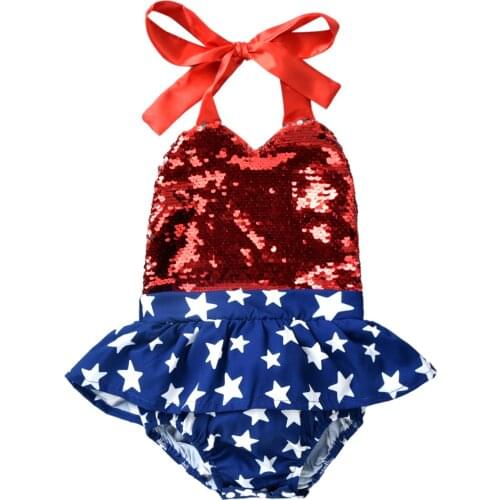 Independence Day Baby Jumpsuit Sequins Star Print Sleeveless Girl Rompers Newborn Baby Clothes Newborn Baby Gifts