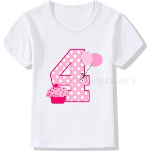 Kids Birthday Cake Number 4 Cartoon Print T Shirt Children I Am 4 Clothes T-shirts Boy&Girl Funny 4 Years Old Gift Tshirt Baby