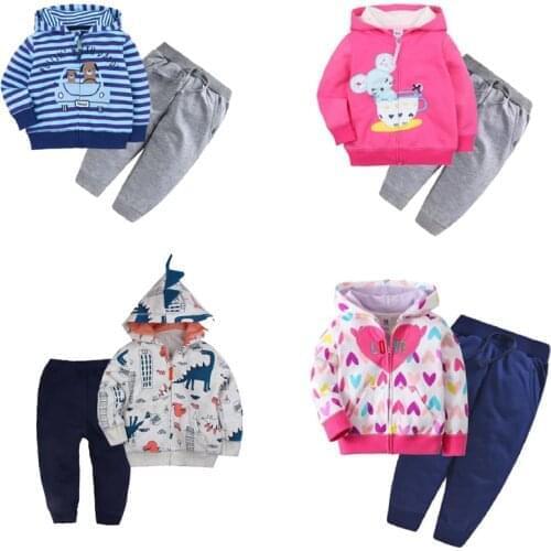 Baby Girl Clothes Sets Long Sleeve Hooded Jacket+Pants Fashion Toddler Boy Outfit 2pcs Cotton 9-3T 2021 New Fall Zipper