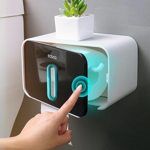 Tissue Holder Semi Automatic Toilet Shower Room Waterproof No Holes Firm Wall Mounted Glove Box