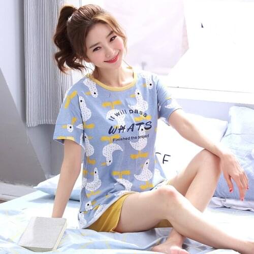Summer Cartoon Short Sleeved Homedress Suit Girls Worn Outside Cotton Pajamas