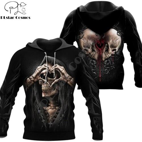Horror Black Skull 3D Printed Mens Autumn Hoodie Sweatshirt Unisex Streetwear Casual Zip Jacket Halloween Pullover KJ662