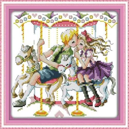 The love with the carousel cross stitch kit 14ct 11ct count print canvas stitches embroidery DIY handmade needlework plus