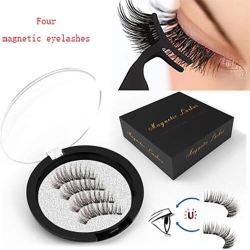 New four-magnet false eyelashes, glue-free, natural 3D magnet eyelashes