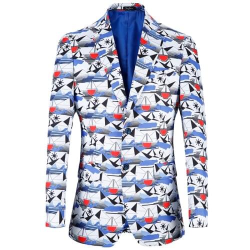 Casual Party Men Suit Blazer Fashion Sea Boat Print Blazer jaqueta masculina Brand Men Clothing Design Wedding blazer masculino