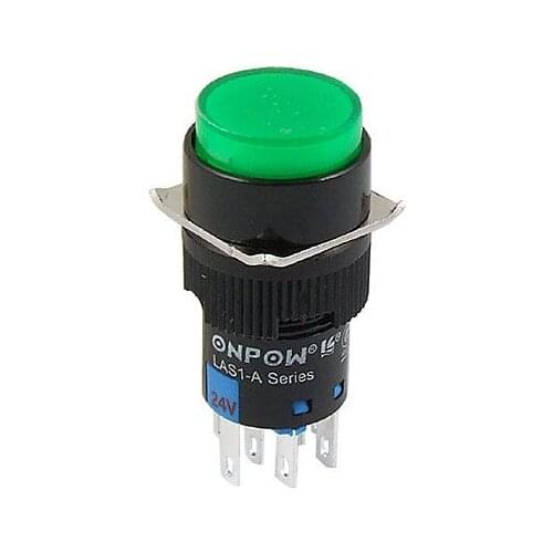 DC 24V Green Light Self-locking Type Push Button Switch