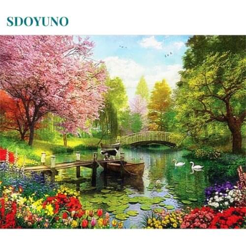 SDOYUNO Paint By Numbers On Canvas For Adult Scenery DIY Oil Painting By Numbers Landscape 60x75cm Frame Number Painting Decor