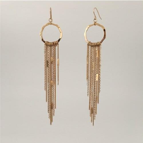 Trendy Gold Color Plating Long Chain Tassel Haning Circle Drop Earrings For Women Girl Casual Bohemia Elegant Party Jewelry