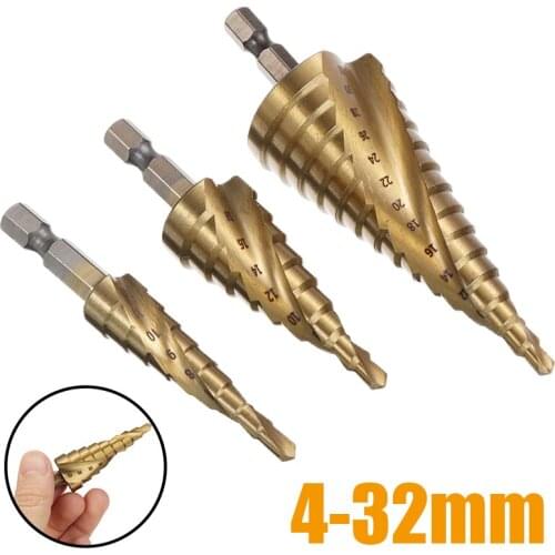 1/4" Hex Step Drill Bits HSS Step Cone Drill Bit Spiral Step Pagoda Drill Bits 4-12/4-20/4-32mm Sizes For Wood Hole Drilling