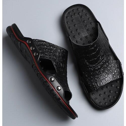 Summer Casual slippers men leather Shoes Men Summer Flip Flops Beach Anti-slip Men Shoes Leather Sandalias Zapatos 39-48