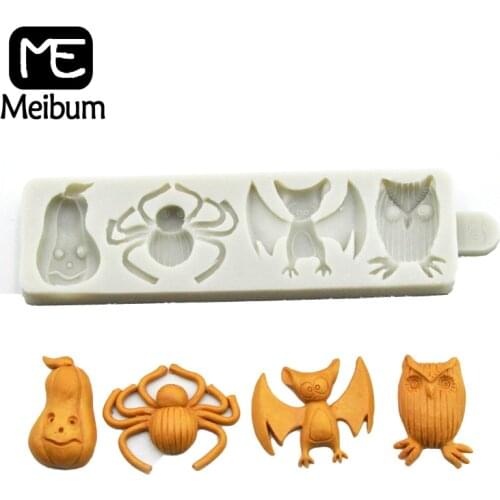 Halloween Silicone Fondant Cake Mold Pumpkin Pie Bat Owl Spider Biscuits Chocolate Candy Sugar Craft Decorating Mould