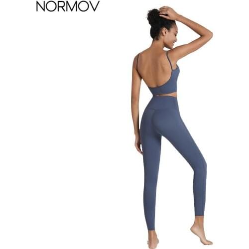NORMOV Women Fitness Yoga Sets Tracksuit Workout Set Sexy Sport Woman U-shaped Back TOP High Waist Hip-Lifting Leggings
