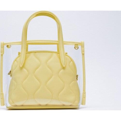 2pcs/set Fashion Transparent Clear PVC Shoulder Messenger Bag Women Jelly PU Leather Clutch Travel Crossbody Handbag Composite