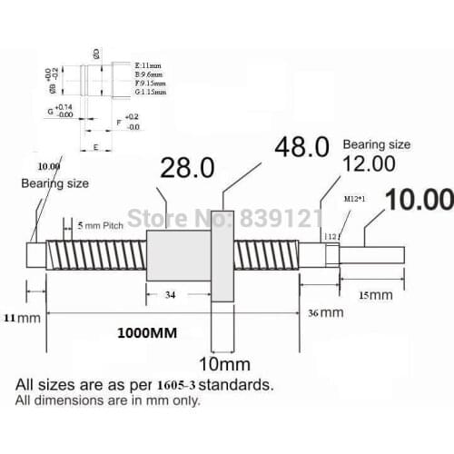 Rolled ballscrew SFU1605 with single nut with both end machined length 1062mm can do as your drawing do machine