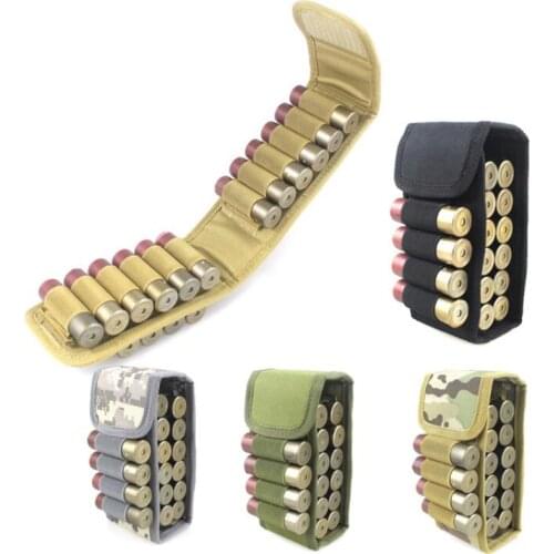 Tactical 12GA Shotgun Bullet Pouch Portable Molle 16 Shells Buttstock Holder Magazine Cartridge Airsoft Ammo Carrier for Hunting