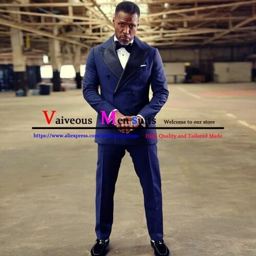Dark Blue Mens Suits (Jacket+Pants) Classic Formal Business 2 Piece Sets Wedding Groom Male Slim Fit Blazer Terno Masculino