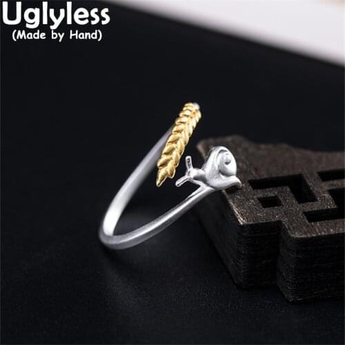Uglyless Handmade Vivid Wheat Rings for Women Solid 925 Sterling Silver Snails Rings Lovely Animals Jewelry Real Silver Bijoux