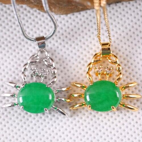 Jewelry Gift for Women Men 24x21MM Animial Crab Bead Natural Stone Green Jades Pendant 1Pcs K276-277
