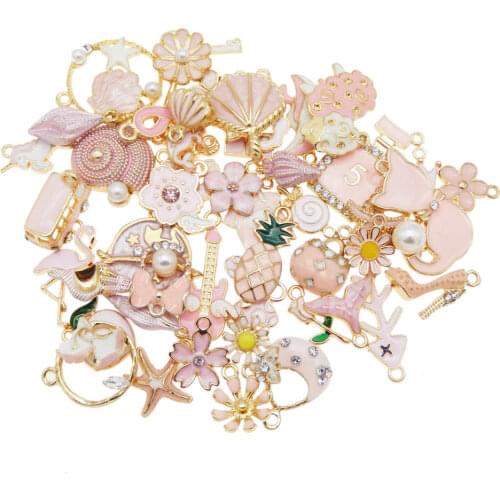 Julie Wang 10pcs Enamel Charm Mix Animal Star Mermaid Fruit Pendant Pink Blue Green Color Bracelet Earring Jewelry DIY Accessory