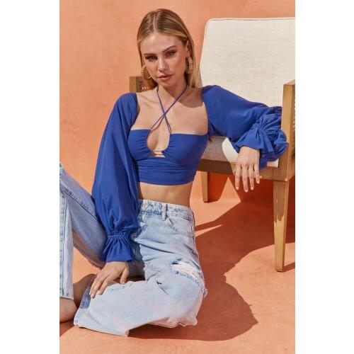 Tops women 2021 summer clothes for women new design top womens fashion sexy lantern sleeve open back tie neck T-shirt y2k top